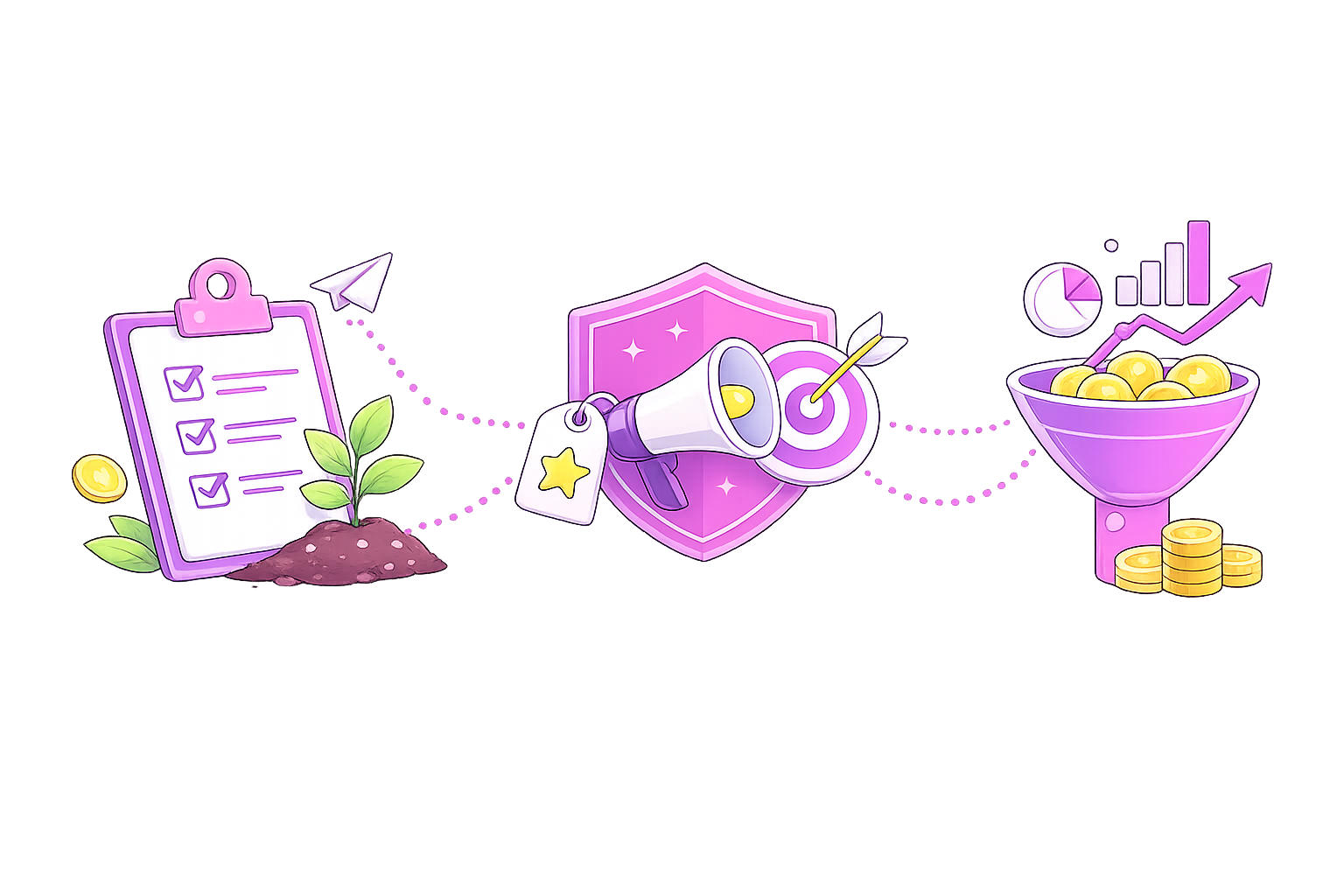 Setup, protected brand accuracy, and conversion growth shown as three connected stages